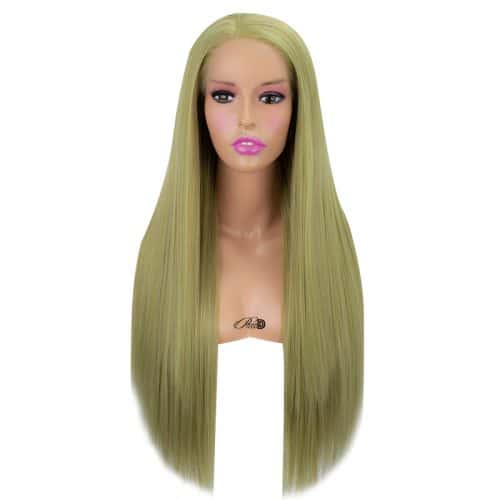 180 High Density Lace Wig Heat Friendly Fiber Hair Light Mint Green Synthetic Lace Front Wig 3