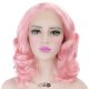 Natural Straight Short Wavy Lace Wig Heat Safe Fiber Hair Pink Curly Synthetic Lace Front Wig 2