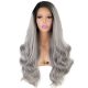 Natural Wavy Lace Wig Heat Friendly Fiber Hair Dark Roots Ombre Grey Synthetic Lace Front Wig 2