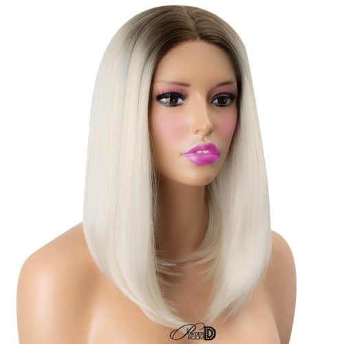 Short Straight Bob Lace Wig Heat OK Fiber Hair Dark Roots Ombre Blonde Synthetic Lace Front Wi 4